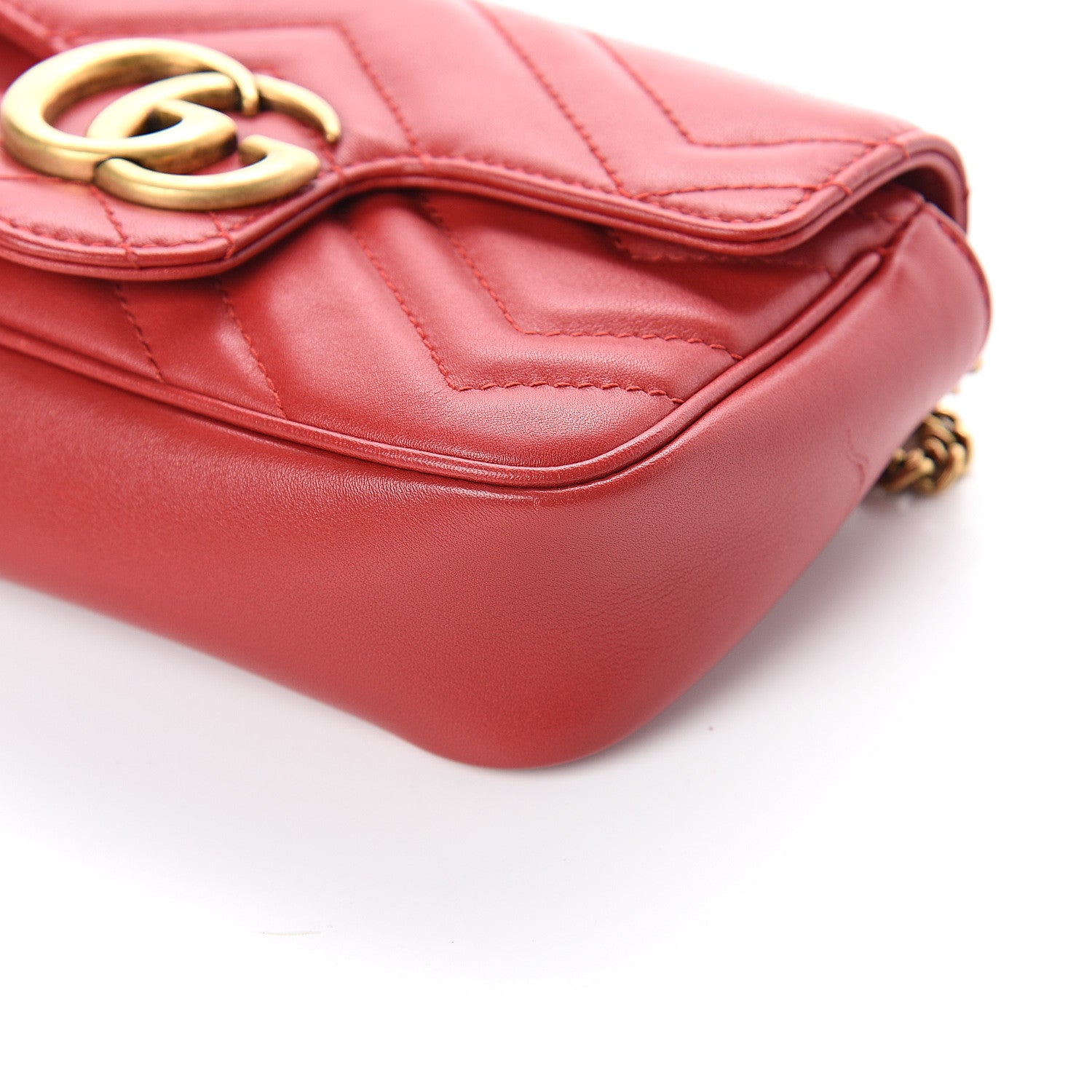 Gucci Calfskin Matelasse Super Mini GG Marmont Shoulder Bag Hibiscus Red 8 of 8