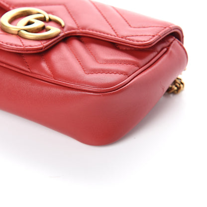 Gucci Calfskin Matelasse Super Mini GG Marmont Shoulder Bag Hibiscus Red 8 of 8