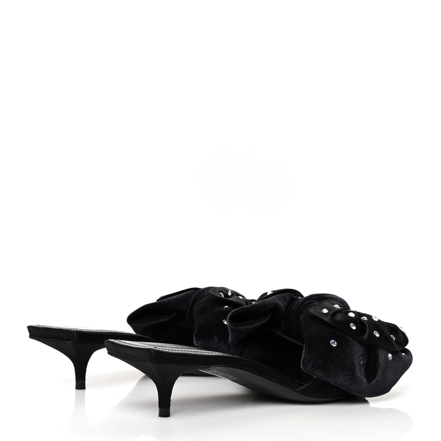 Velvet Crystal Square Knife Bow Mule Sandals 35 Black