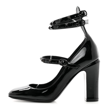 Valentino Garavani Patent Monochrome Rockstud Tan-Go Ankle Strap Pumps 37 Black 1 of 9