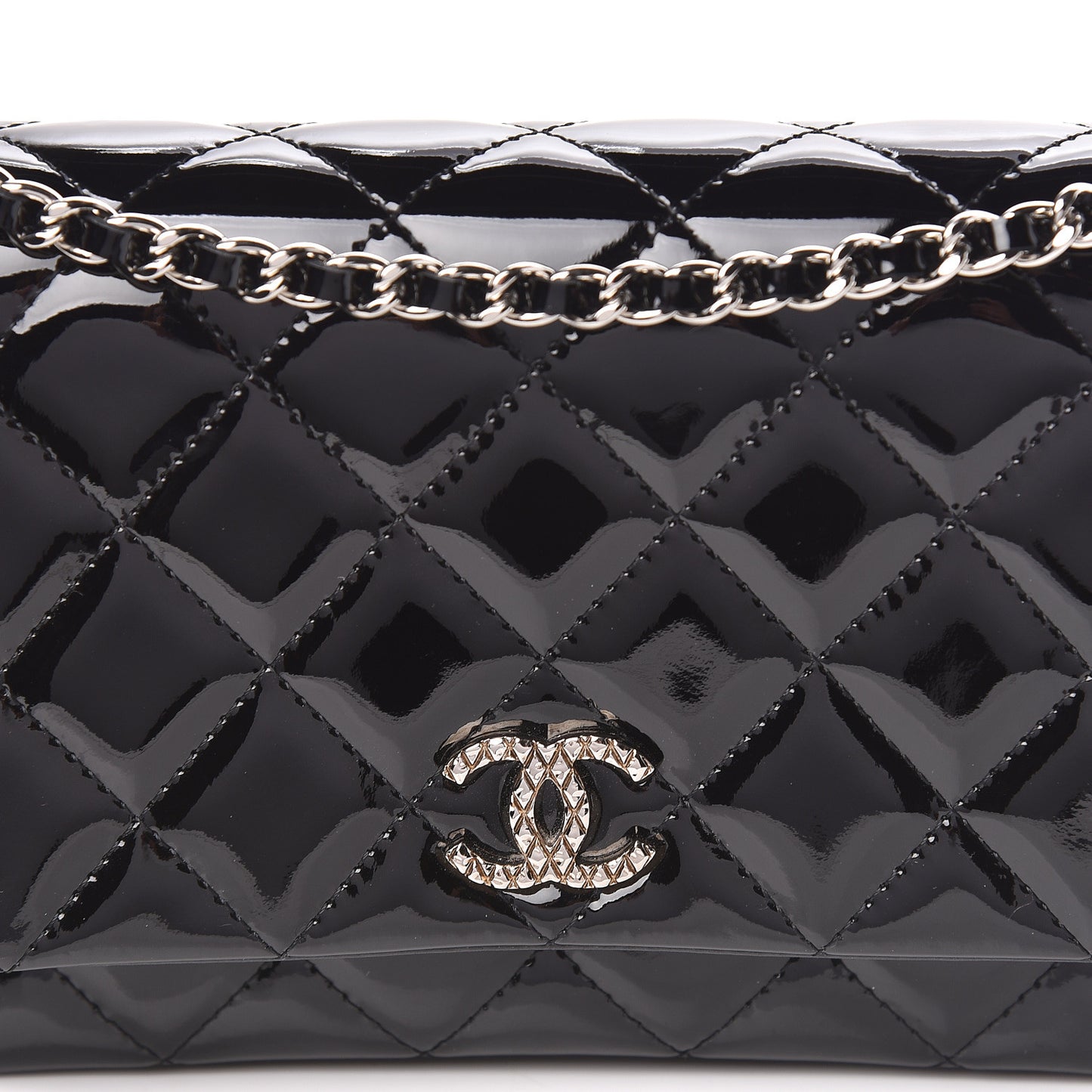 Patent Quilted Brilliant Wallet On Chain WOC Black
