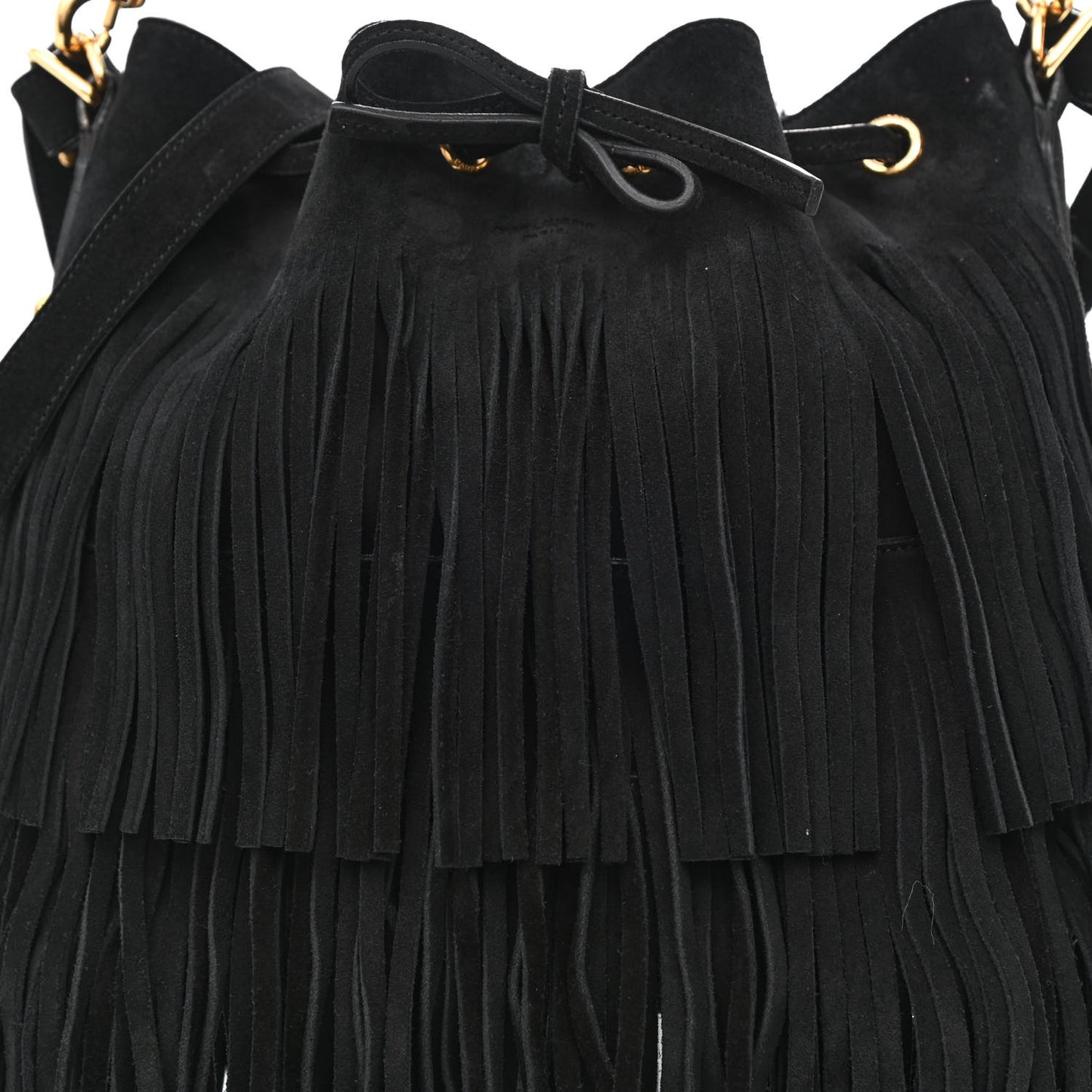 Suede Calfskin Small Emmanuelle Fringe Bucket Bag Black