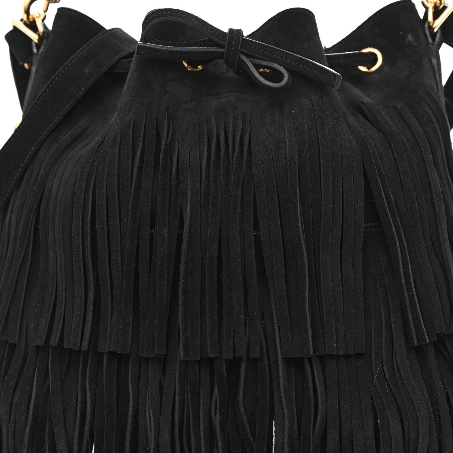 Saint Laurent Suede Calfskin Small Emmanuelle Fringe Bucket Bag Black 7 of 9