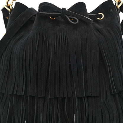 Saint Laurent Suede Calfskin Small Emmanuelle Fringe Bucket Bag Black 7 of 9