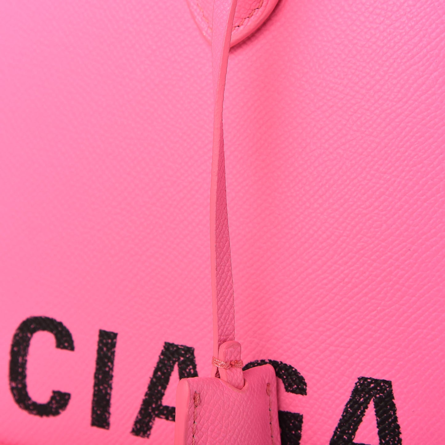 Signature Grained Calfskin Logo S Ville Top Handle Bag Acid Pink Black