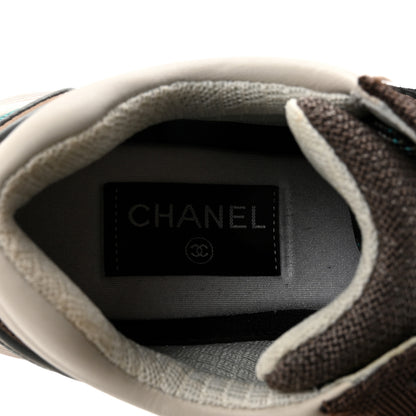 Chanel Nylon Calfskin Suede Womens CC Sneakers 38.5 Brown Green 8 of 9