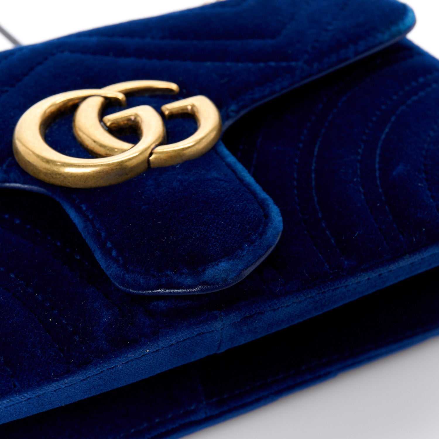 Gucci Velvet Matelasse Mini GG Marmont Shoulder Bag Cobalt Blue 12 of 14