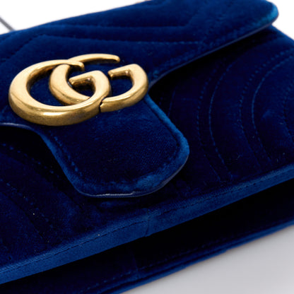 Gucci Velvet Matelasse Mini GG Marmont Shoulder Bag Cobalt Blue 12 of 14