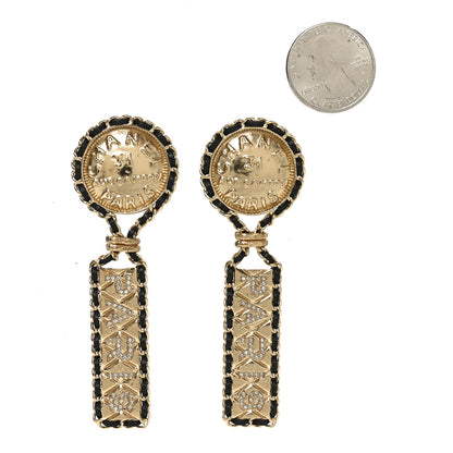 Chanel Metal Lambskin Quilted Medallion Drop Earrings Gold Black 2 of 4