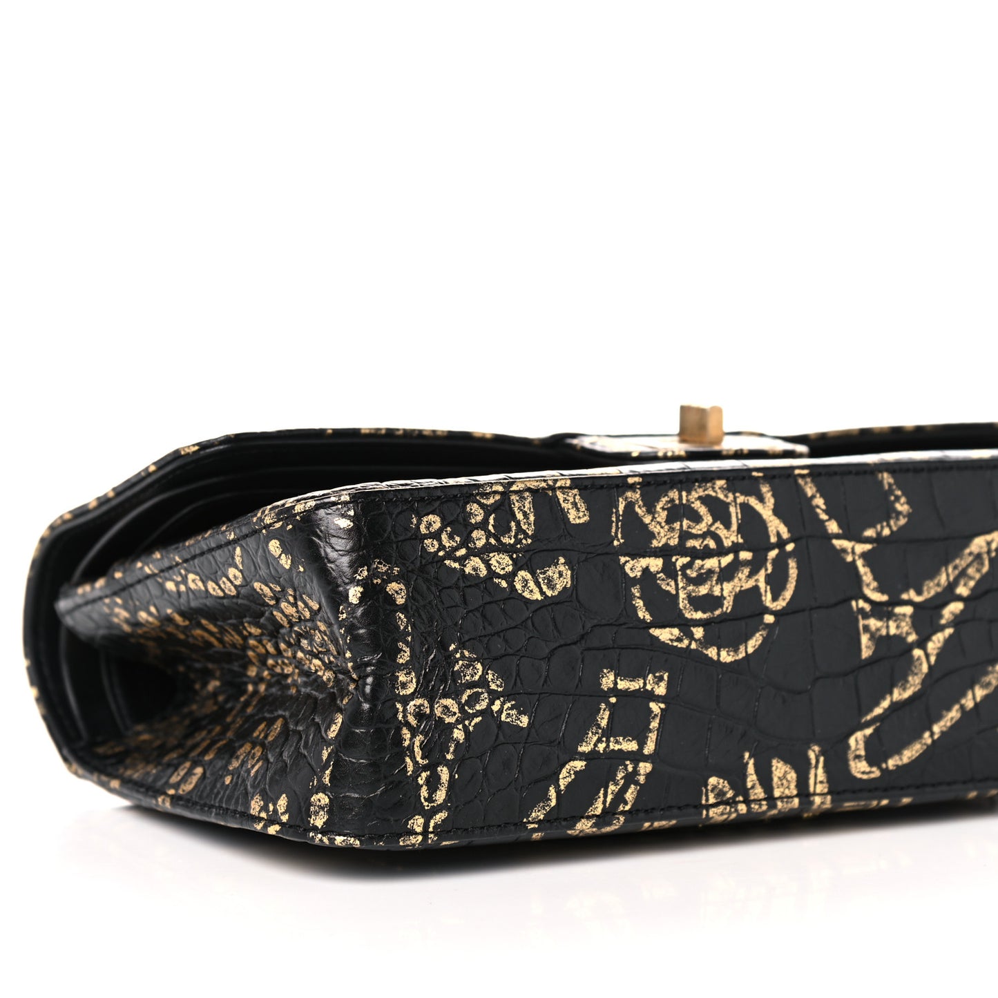 Calfskin Crocodile Embossed Graffiti 2.55 Cocodile Reissue 225 Flap Black Gold