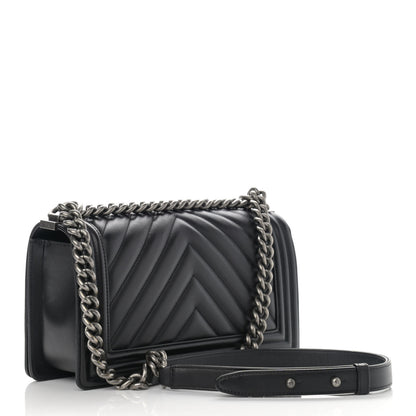 Chanel Calfskin Chevron Quilted Medium Boy Flap Black 3 of 12
