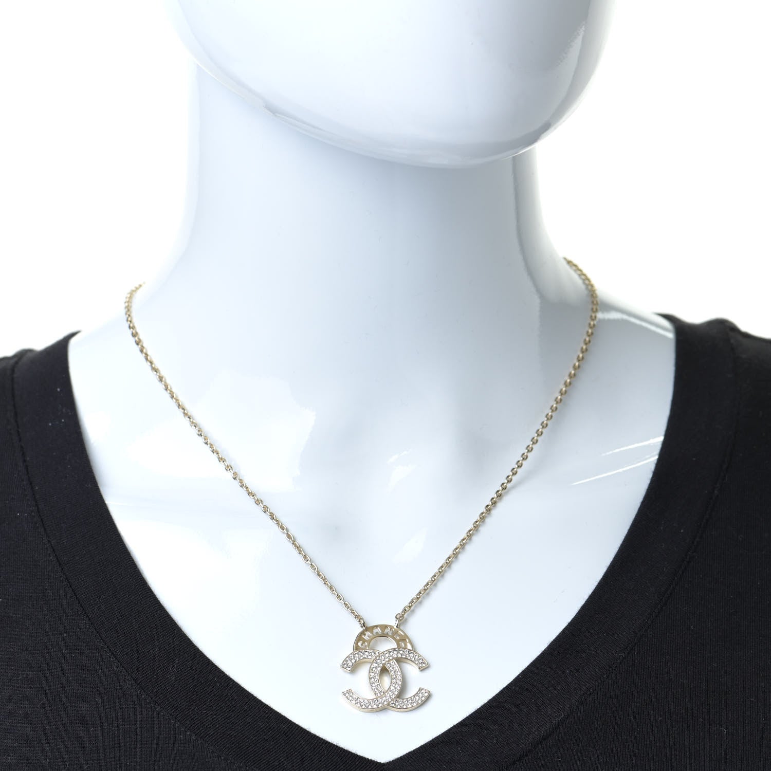 Chanel Crystal CC Logo Necklace Gold 2 of 6
