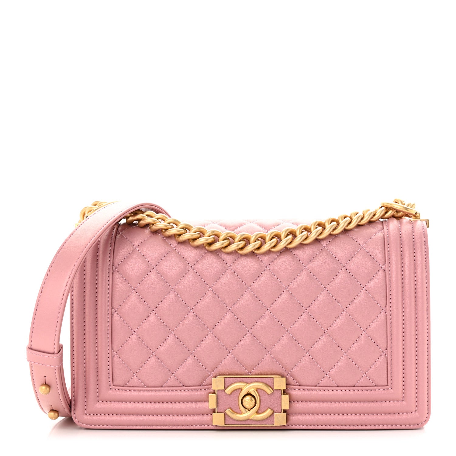 Chanel Metallic Calfskin Quilted Medium Boy Flap Pink 1 of 10
