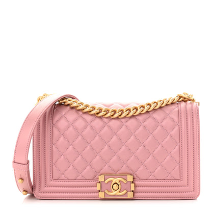 Chanel Metallic Calfskin Quilted Medium Boy Flap Pink 1 of 10