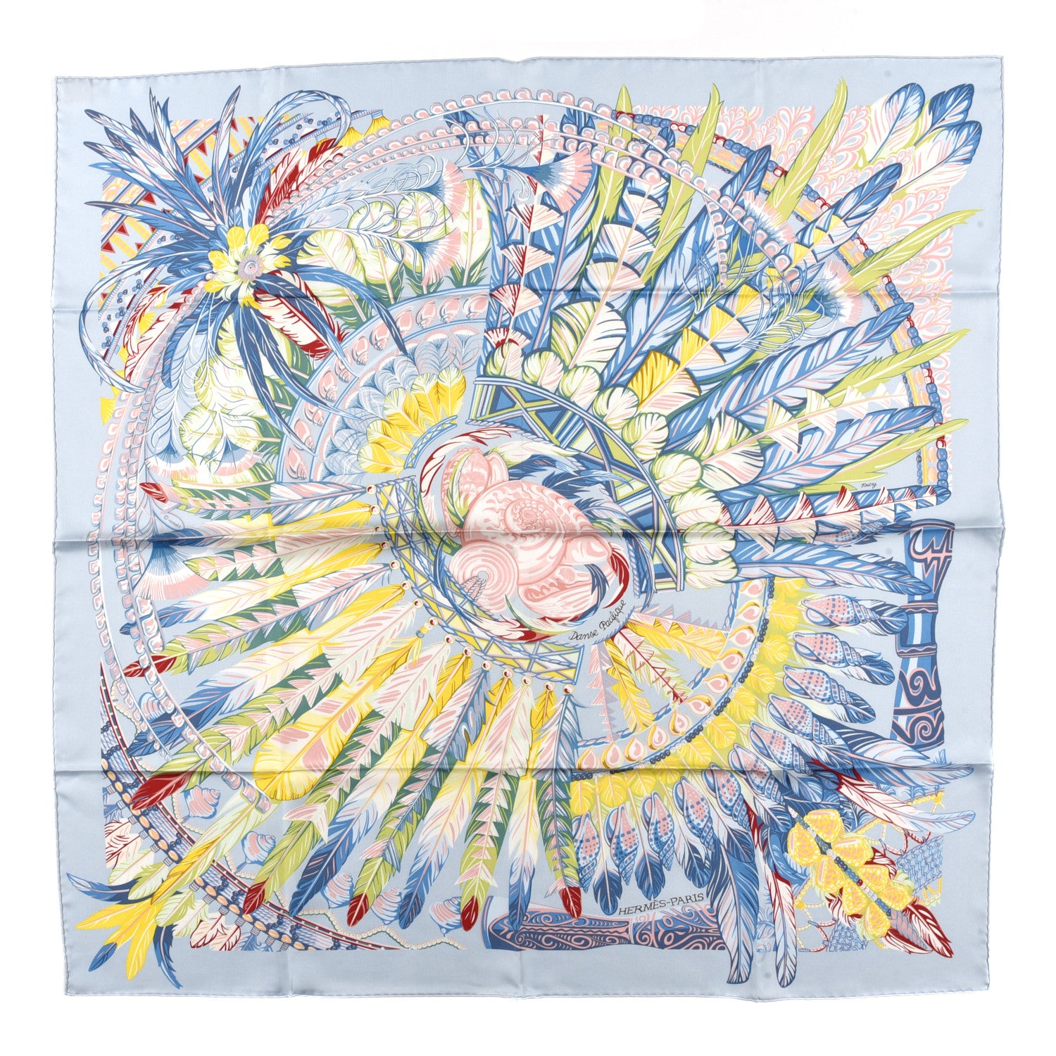 Hermes Silk Danse Pacifique Scarf 90 Bleu Ciel Vert Jaune Vif 1 of 6