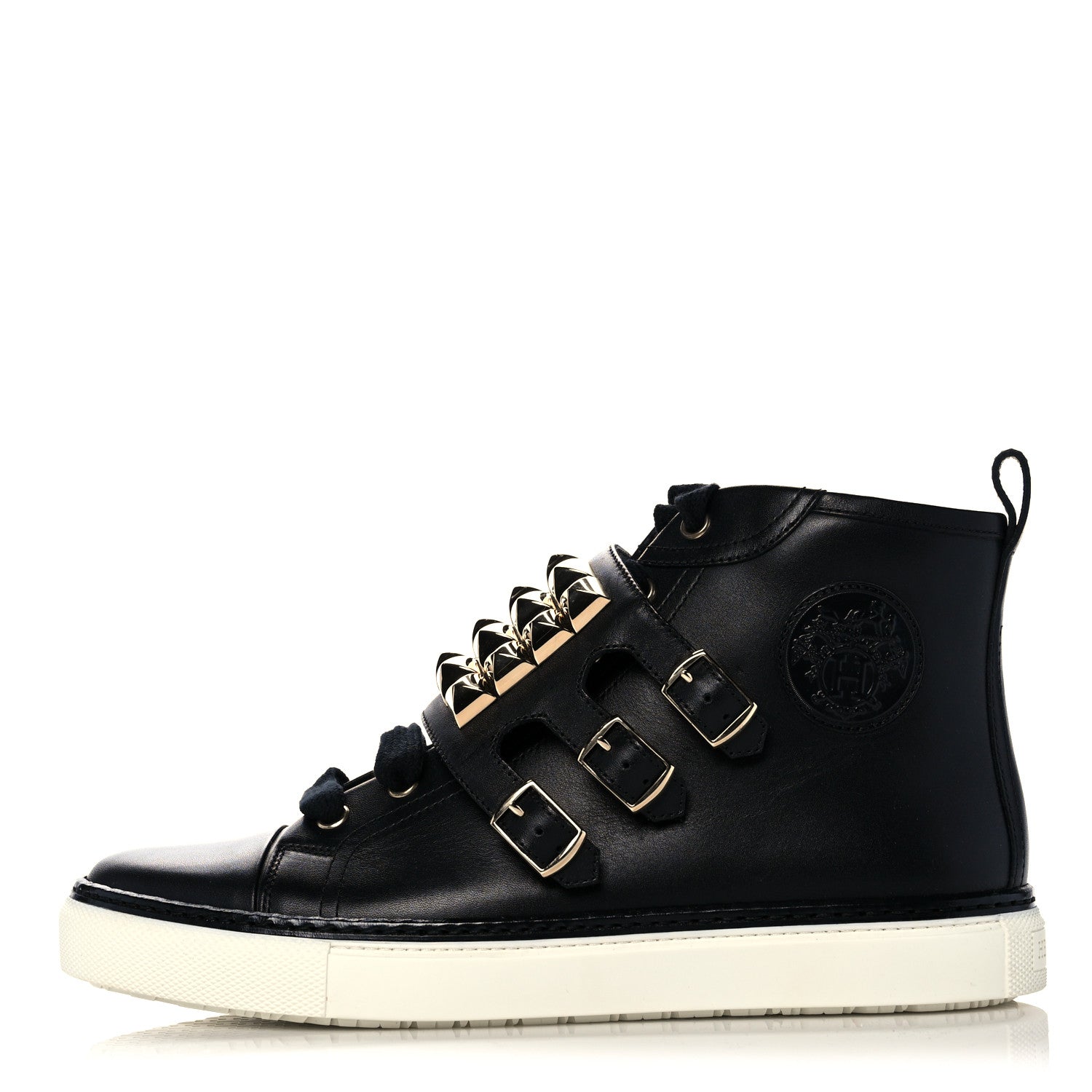 Hermes Calfskin Studded Lennox High Top Sneakers 39.5 Black 1 of 12