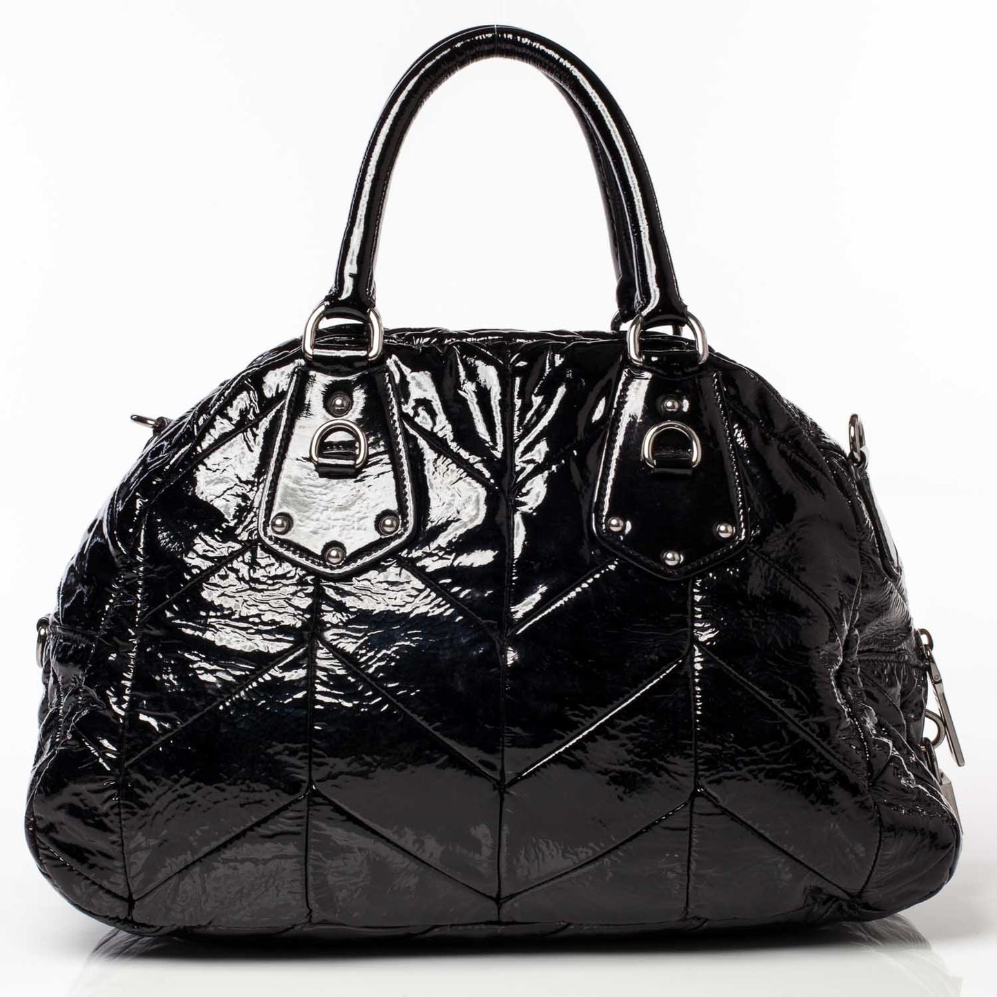 Vernice Chevron Dome Satchel Black
