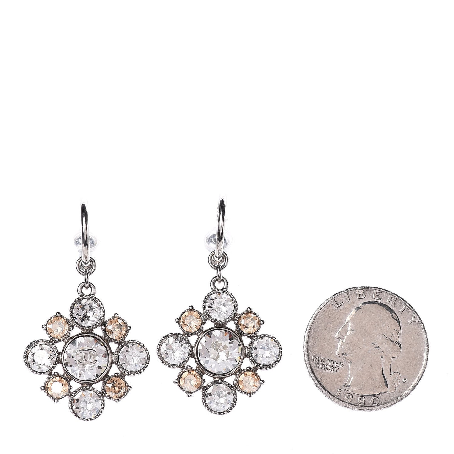Crystal CC Dangle Earrings Silver