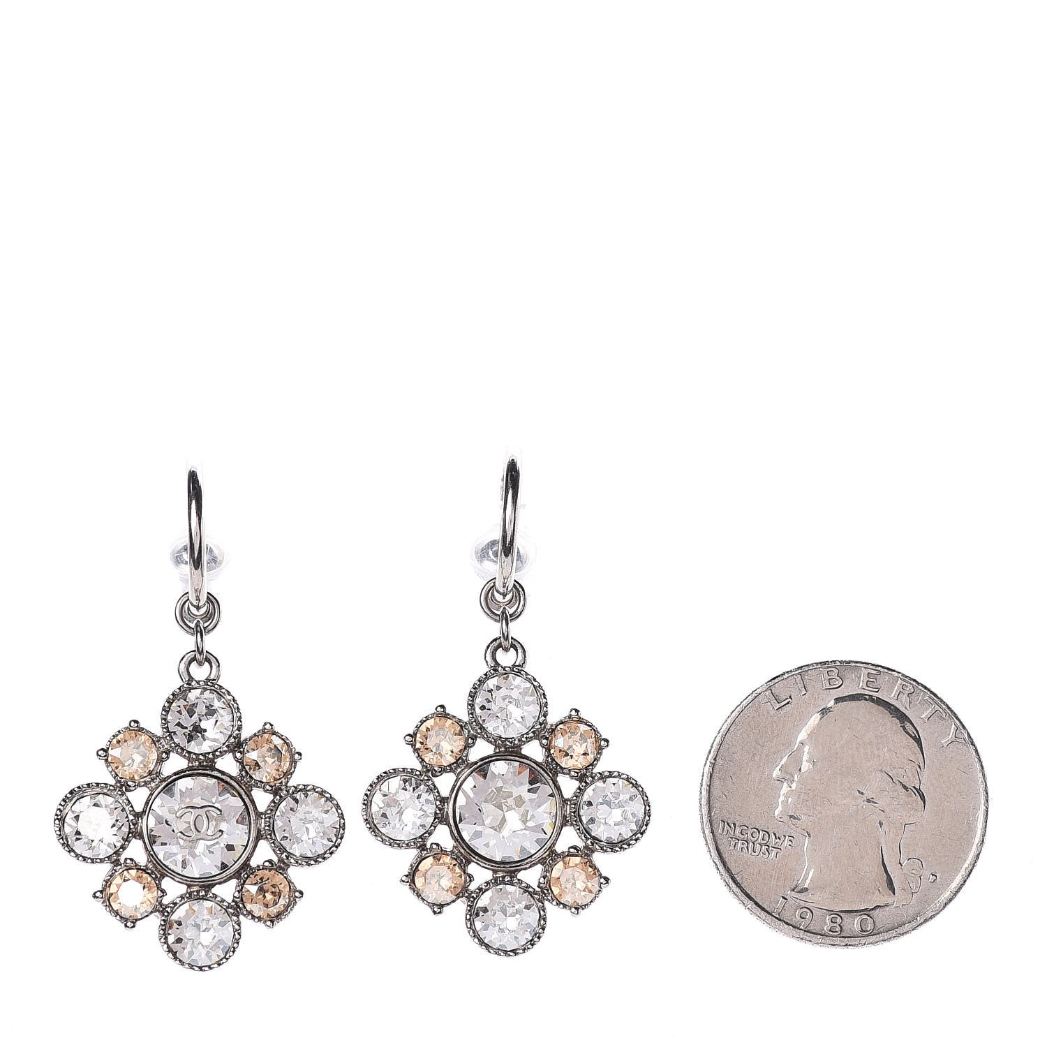 Chanel Crystal CC Dangle Earrings Silver 2 of 5