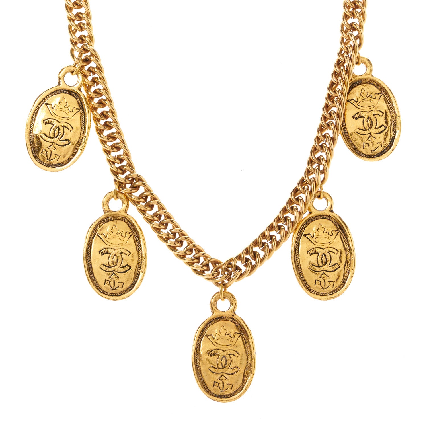 Chanel Metal Regal Crown CC Medallion Necklace Aged Gold 1 of 5