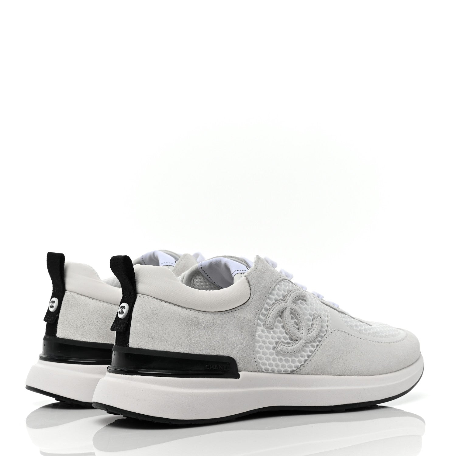 Chanel Calfskin Mesh Lycra Suede Womens Logo Sneakers 37 White 4 of 7