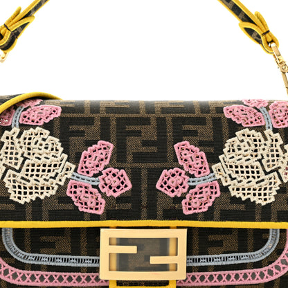 Fendi Fabric Jacquard FF Floral Embroidered Baguette Tobacco Moro Multicolor 8 of 11