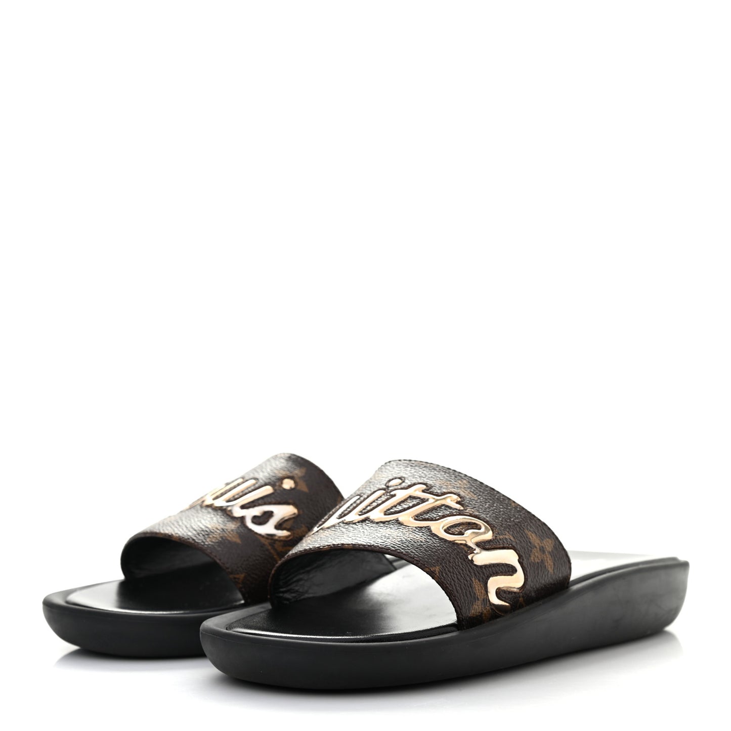 Metallic Calfskin Monogram Logo Sunbath Slide Sandals 39