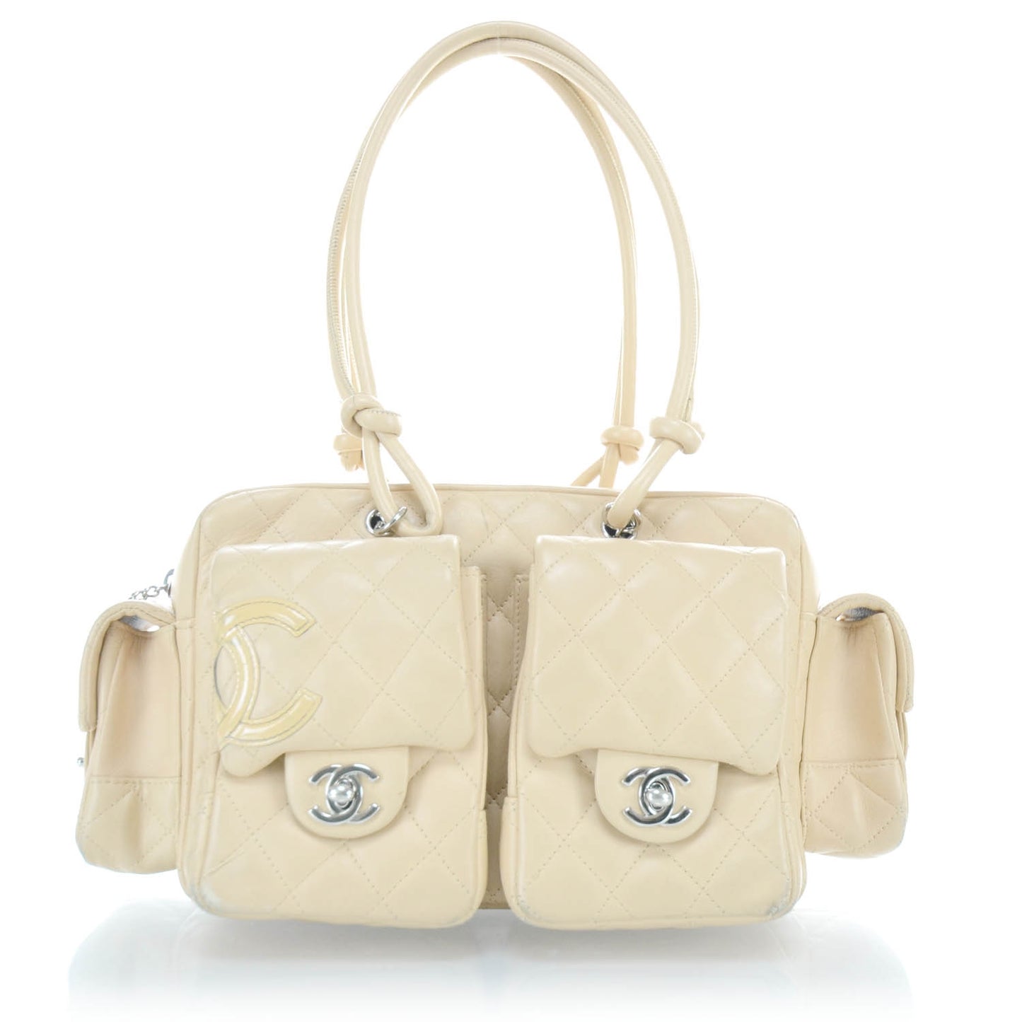 Calfskin Quilted Small Cambon Multipocket Reporter Beige