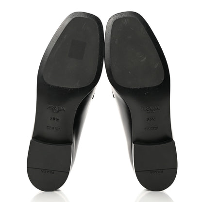 Prada Brushed Calfskin Metal Triangle Logo 20mm Loafers 36.5 Black 5 of 12