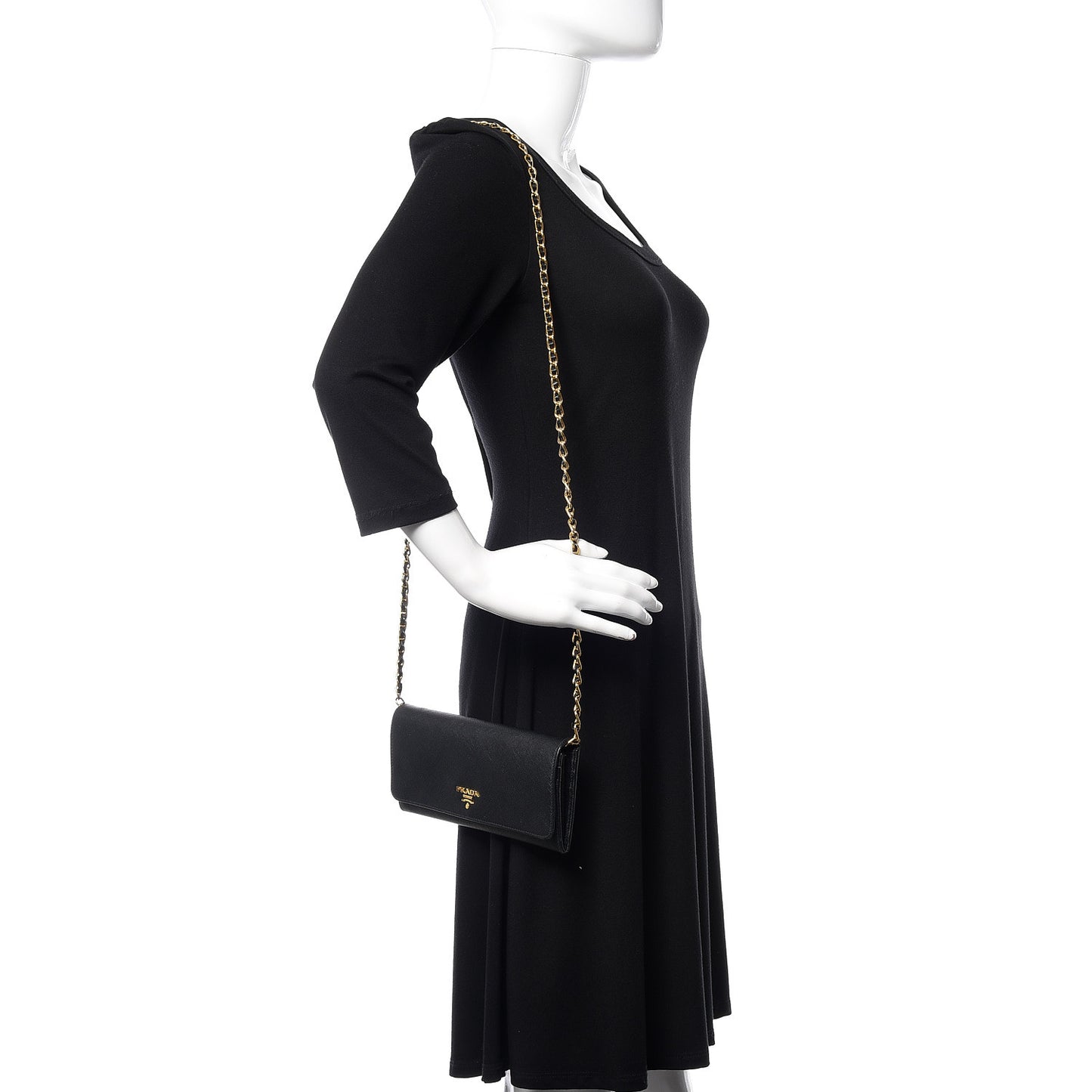 Saffiano Metal Oro Chain Wallet Nero Black