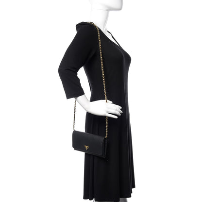 Prada Saffiano Metal Oro Chain Wallet Nero Black 2 of 7