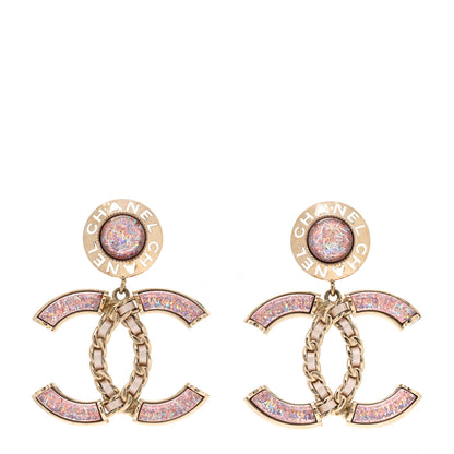 Chanel Glitter Lambskin Metal Chain CC Drop Earrings Pink Gold 1 of 4