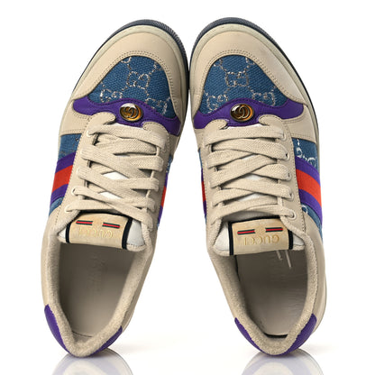 Gucci Calfskin Lame GG Monogram Web Womens Screener Sneakers 39.5 Blue Silver Dusty Milk Shine Purple 2 of 12