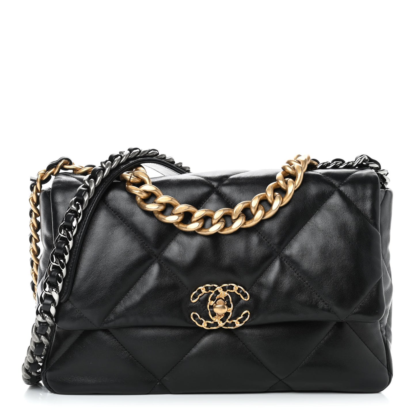 Lambskin Quilted Large Chanel 19 Flap Black