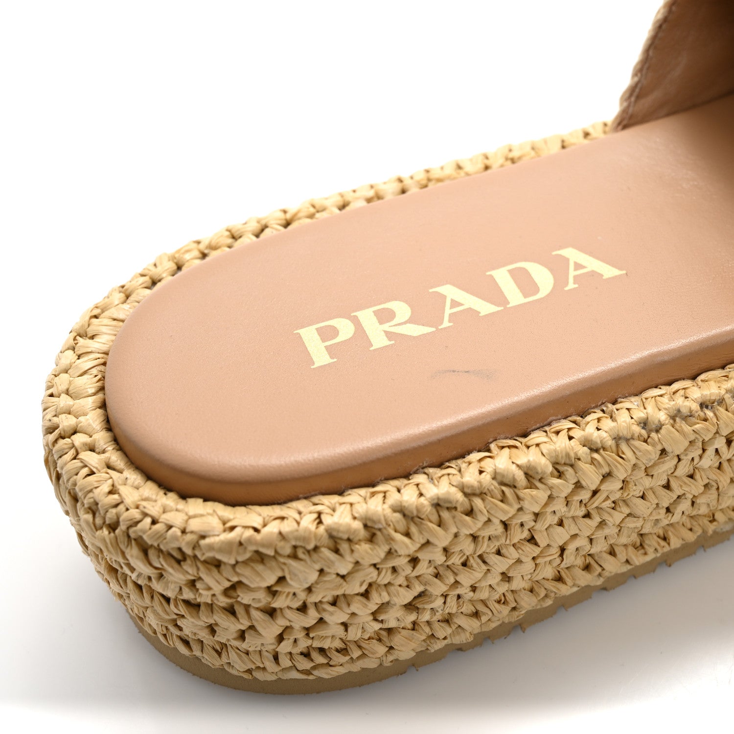 Prada Raffia Metal Triangle Logo Woven Flatform 35mm Slide Sandals 39 Naturale 13 of 17