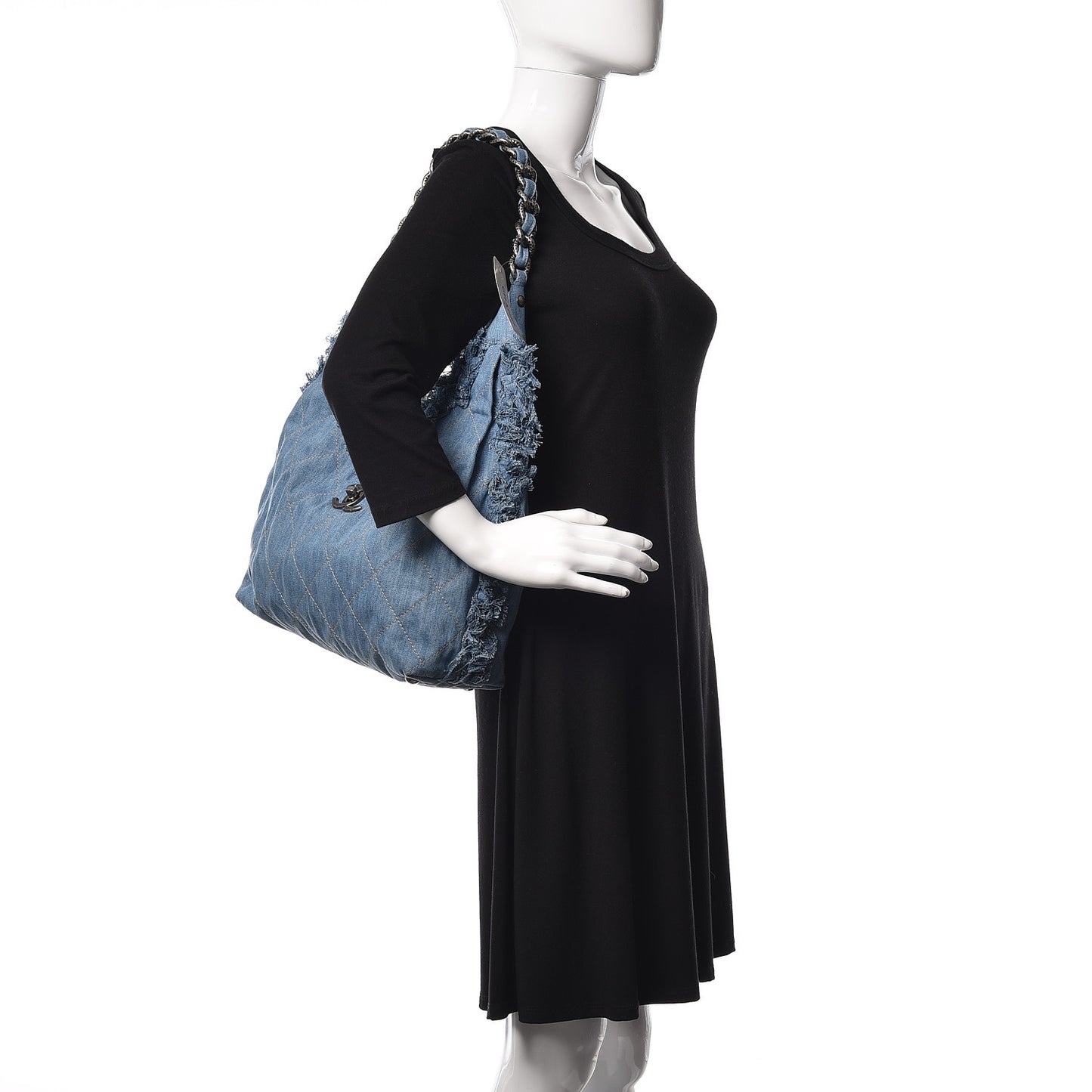 Denim Quilted Chain Hobo Light Blue