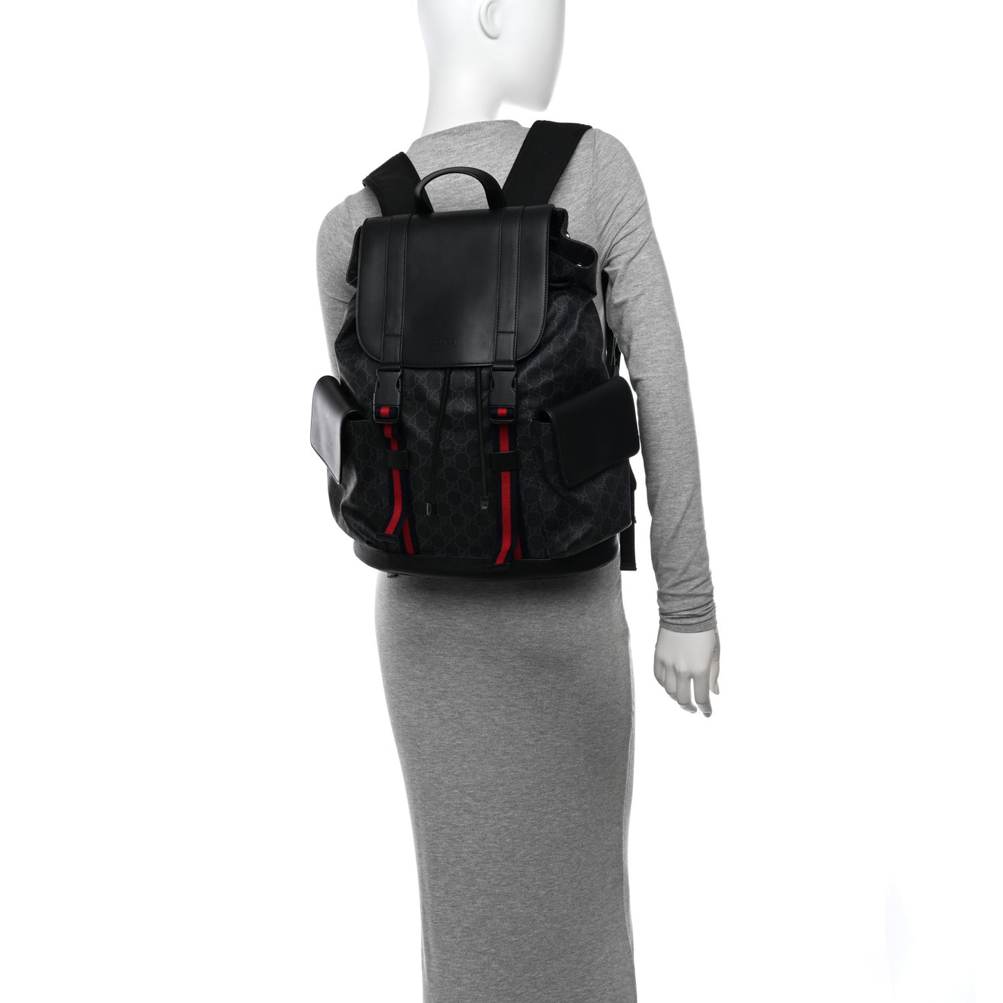 Soft GG Supreme Monogram Calfskin Web Double Buckle Backpack Black