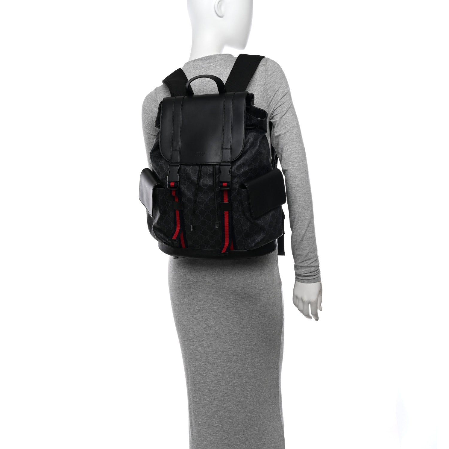 Gucci Soft GG Supreme Monogram Calfskin Web Double Buckle Backpack Black 3 of 10