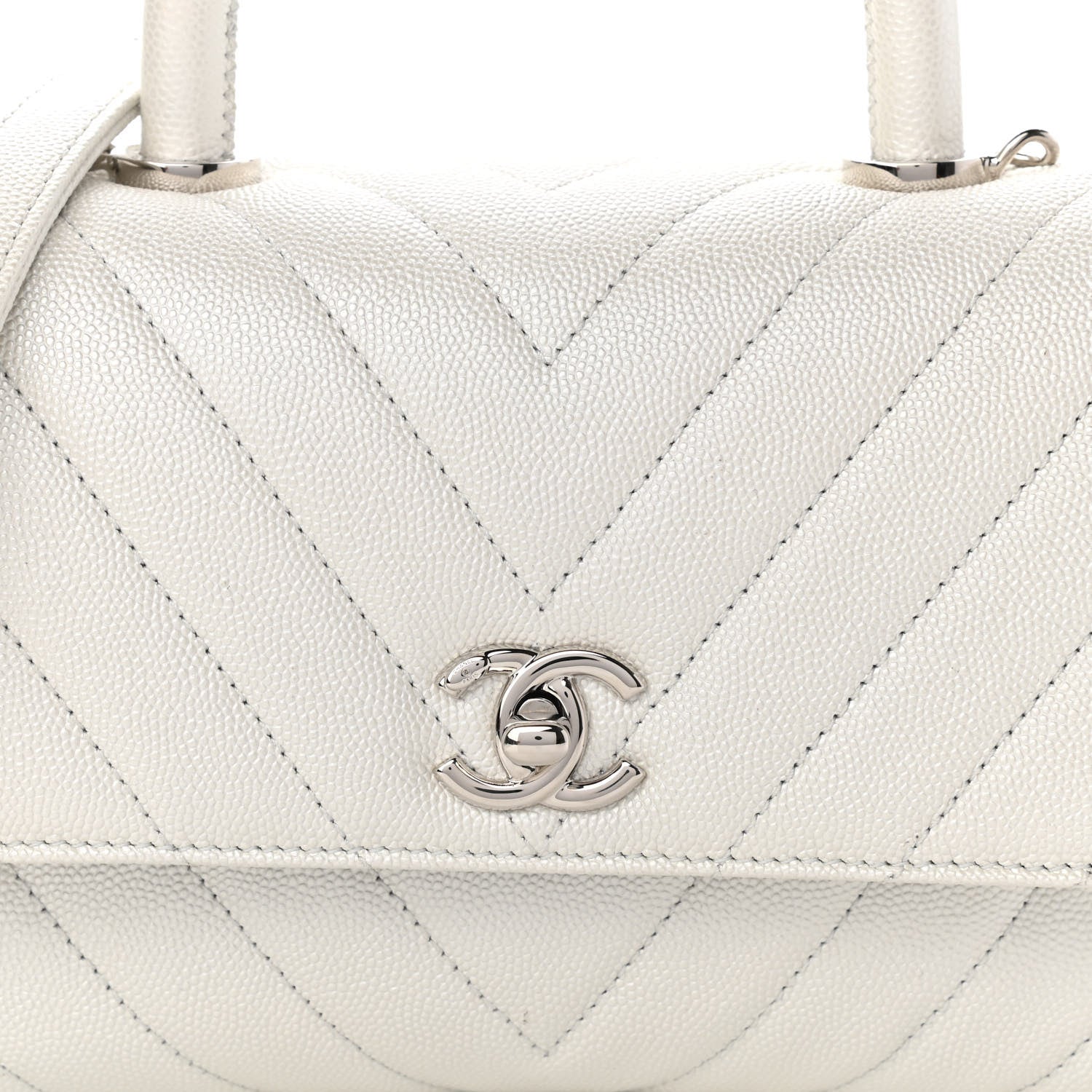 Chanel Iridescent Caviar Chevron Quilted Mini Coco Handle Flap White 14 of 19
