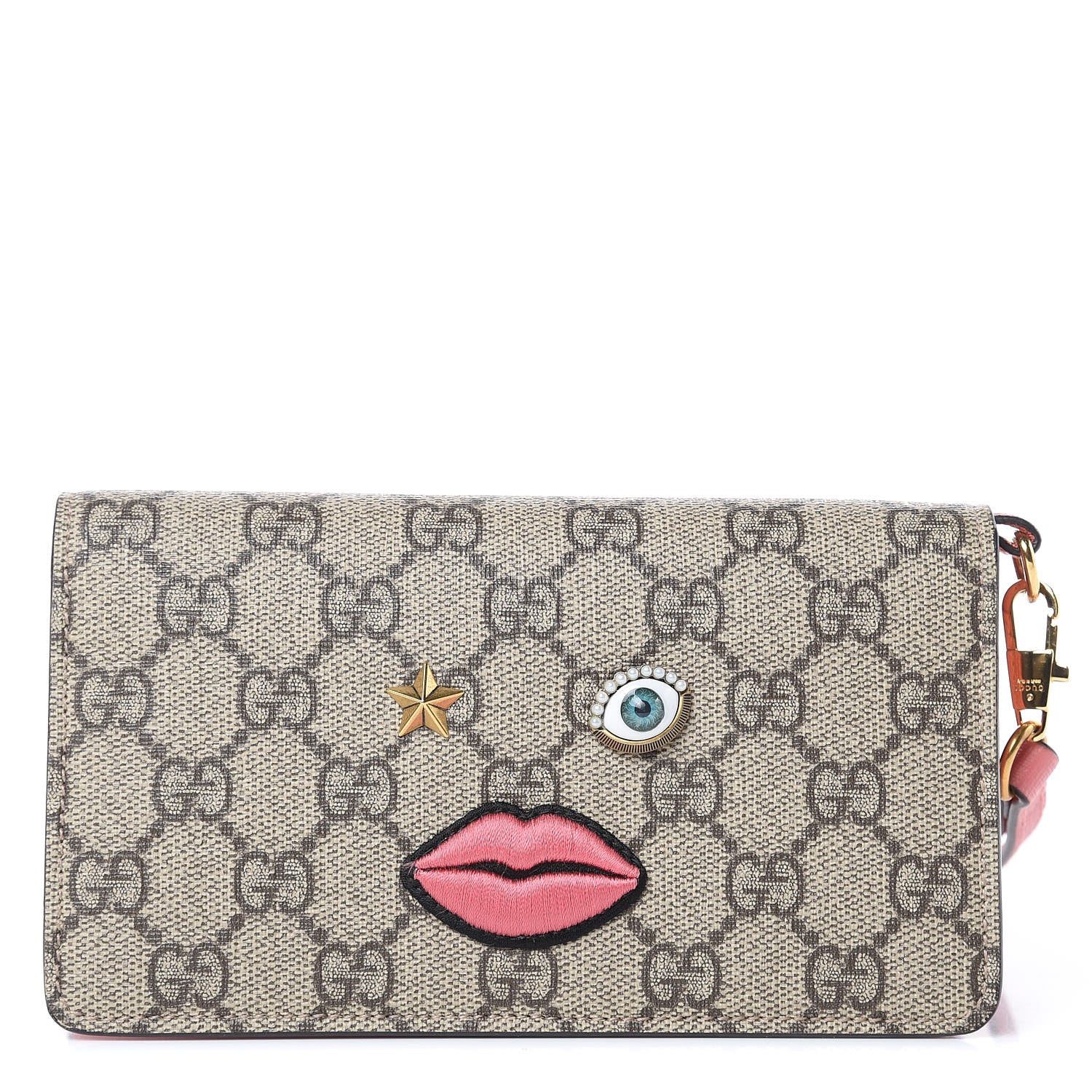 Gucci GG Supreme Monogram Embroidered Face iPhone 6 Case Wristlet Pink 1 of 9