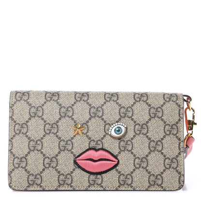 Gucci GG Supreme Monogram Embroidered Face iPhone 6 Case Wristlet Pink 1 of 9