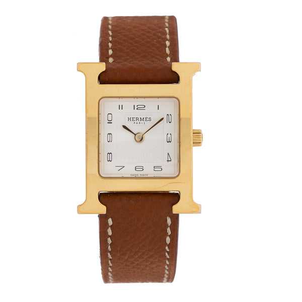 Hermes Stainless Steel Epsom 21mm Heure H Hour Quartz Watch Gold