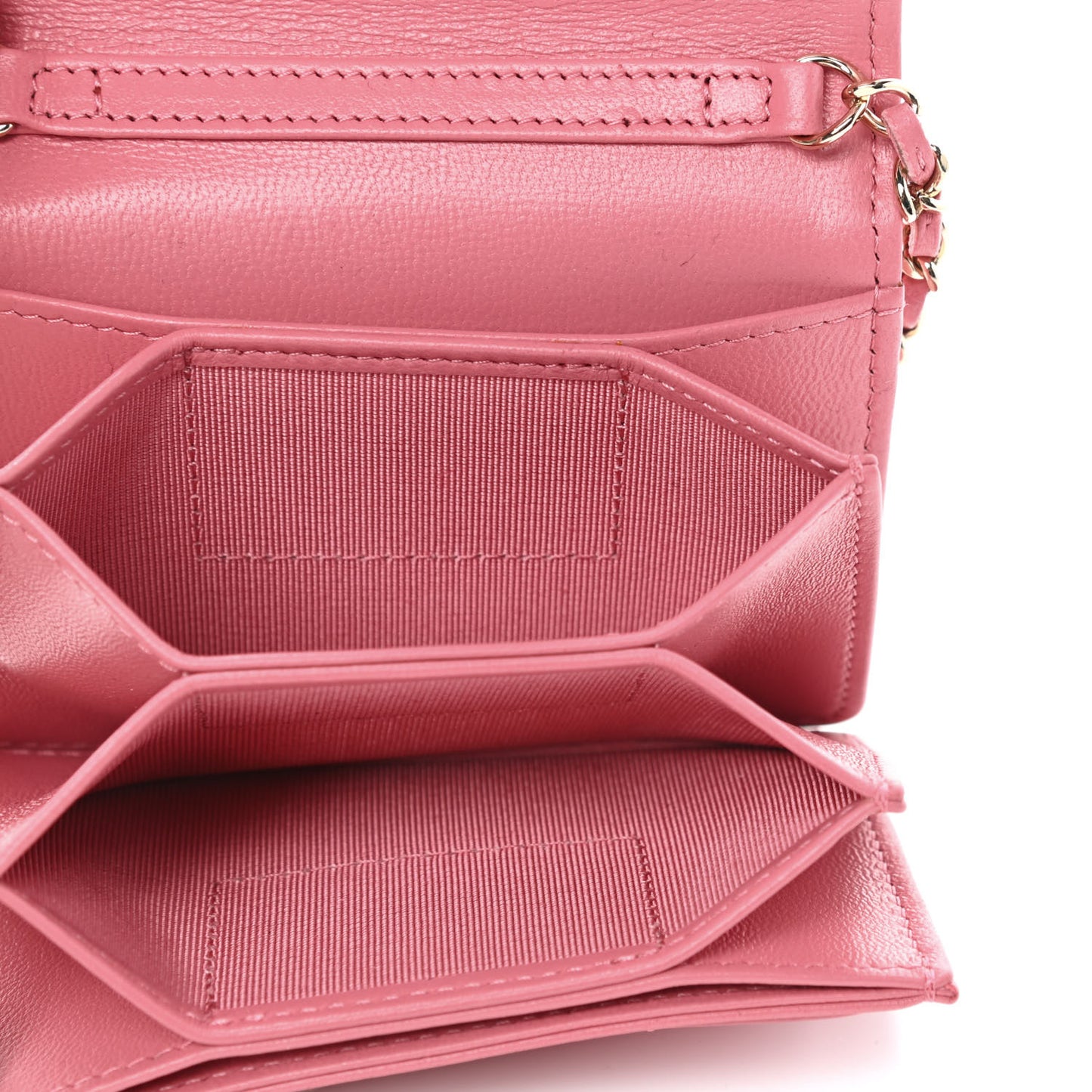 Lambskin Quilted Flap Card Holder On Chain Pink