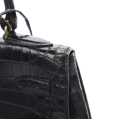 Hermes Shiny Porosus Crocodile Kelly Sellier 32 Black 47 of 50