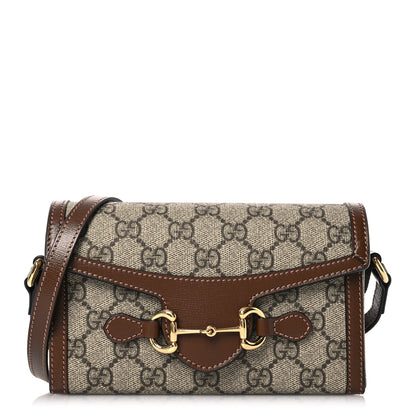 Gucci GG Supreme Monogram Mini Horsebit 1955 Shoulder Bag Beige Brown Sugar 1 of 14