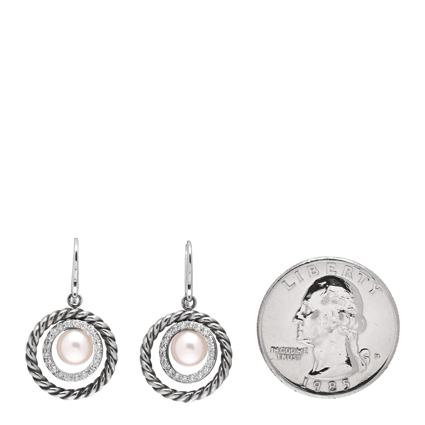 Sterling Silver Diamond Pearl Mobile Circle Earrings