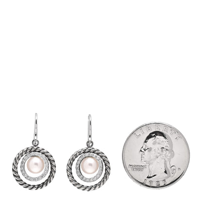 David Yurman Sterling Silver Diamond Pearl Mobile Circle Earrings 2 of 4