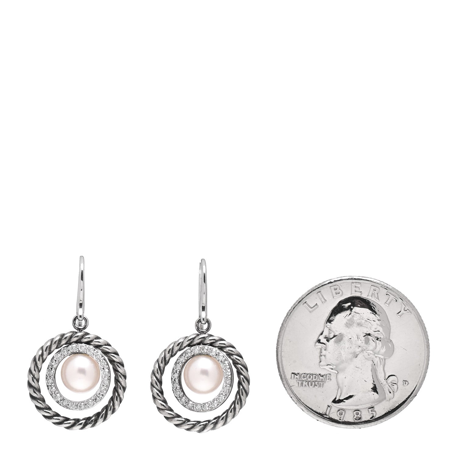 David Yurman Sterling Silver Diamond Pearl Mobile Circle Earrings 2 of 4