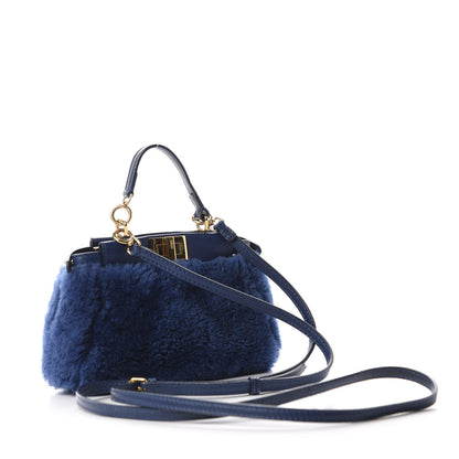 Fendi Shearling Shiny Nappa Micro Peekaboo Iconic Satchel Blue 3 of 11