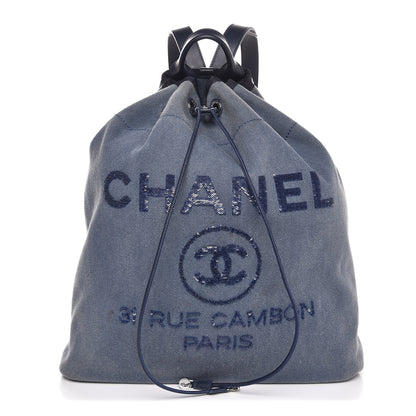 Chanel Canvas Sequin Large Deauville Backpack Navy 1 of 7